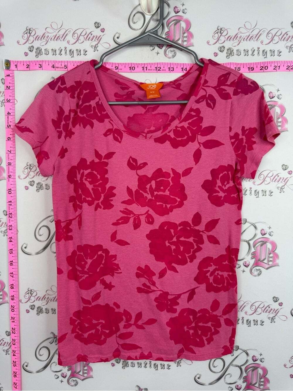 Joe Fresh T-shirt top flowers Pink Floral Short Sleeve Tee